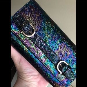 Henri Bendel oil slick petrol wallet on a chain